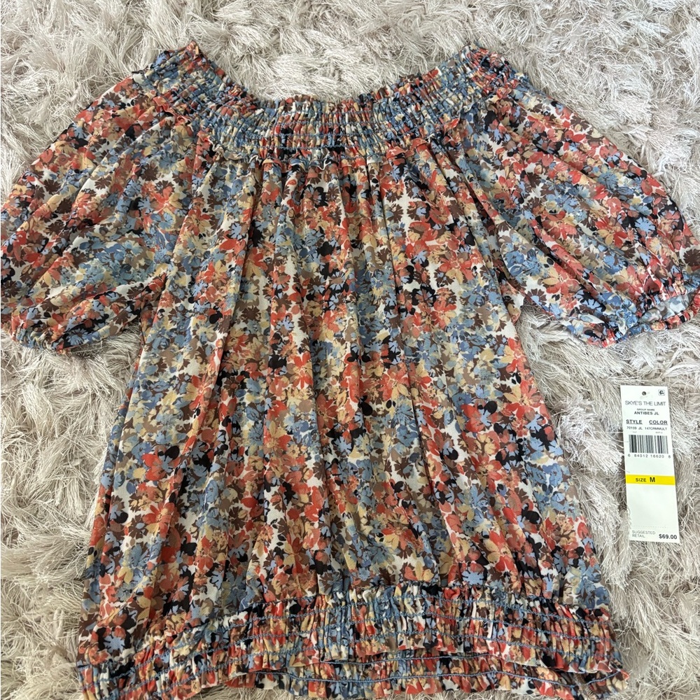 Skye's the Limit Orange and Blue Smocked Blouse